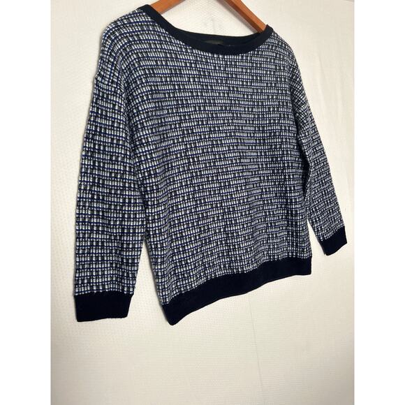 J.Crew Women’s Wool Blend Knit Sweater Navy Cream Size Small Crewneck Pullover - Picture 4 of 9